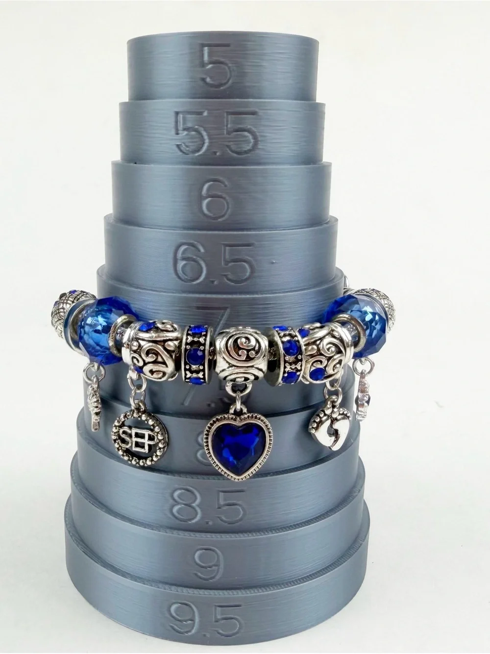 September Sapphire Blue Birthstone Charm Bracelet Silvertone Baby Feet